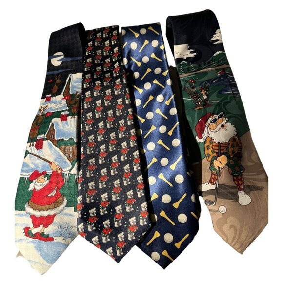 varies Other - Four Golfing Themed Dads Mens Ties Christmas Santa & Every Day